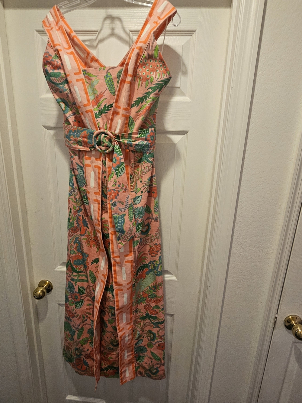 CK Bradley Gwendolyn maxi dress features a bright floral coral print Sz L - Picture 4 of 10